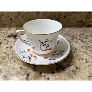 Delicate Windsor Orange & Black Tulip Pattern Bone China Tea Cup & Saucer